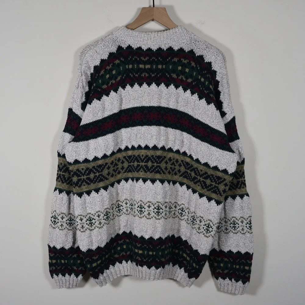 Vintage Great Lakes Recreation Geometric Chunky Knit‎ Sweater Men's XL 24x29